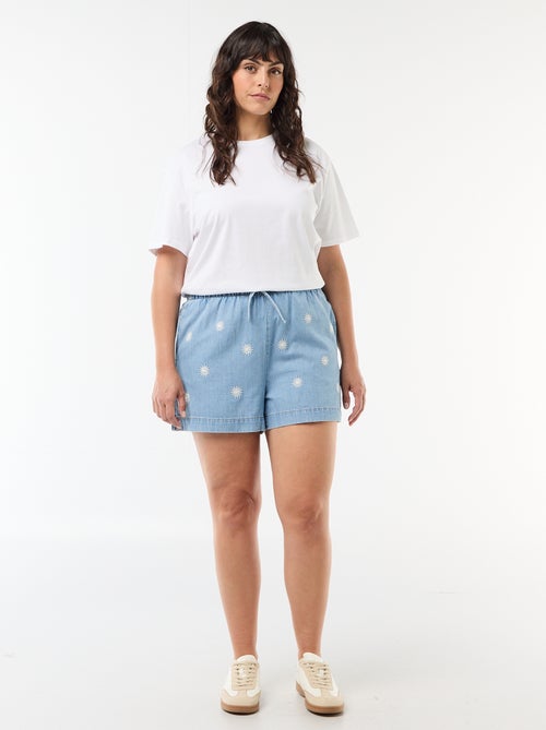 Short en denim avec broderies soleil - Kiabi