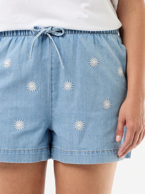 Short en denim avec broderies soleil - Kiabi