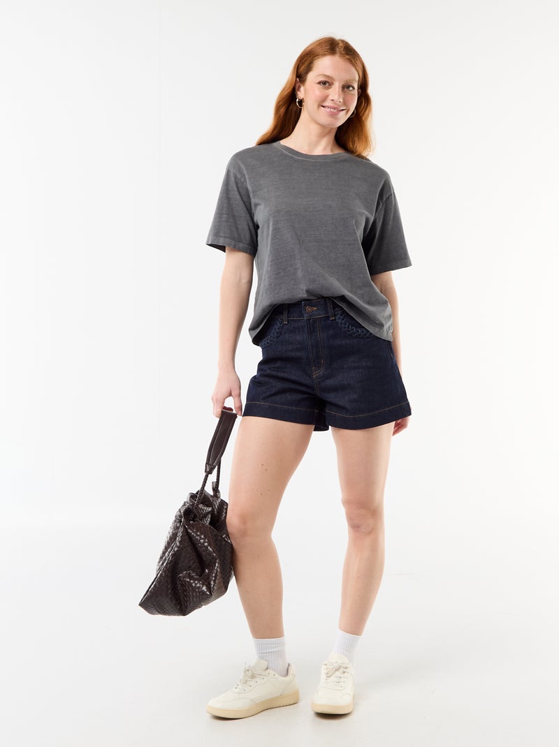 Short en denim avec poches tressées Bleu - Kiabi
