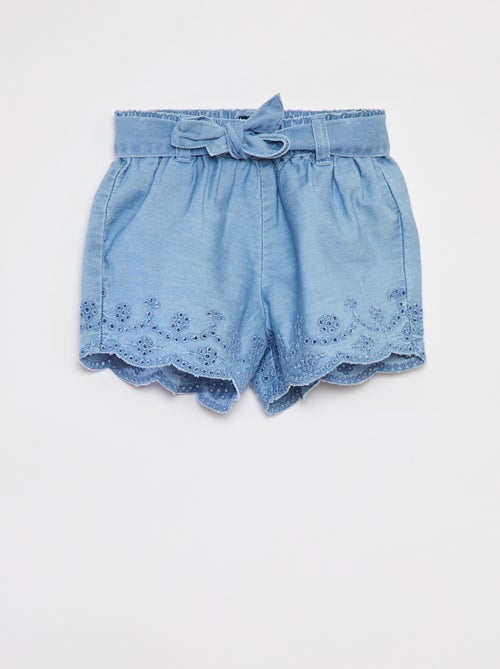 Short en denim brodé avec lien à nouer - Kiabi