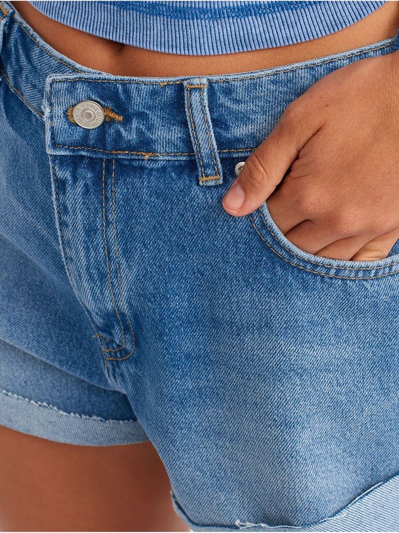 Short en denim de coton taille haute dilvin Bleu saphir - Kiabi