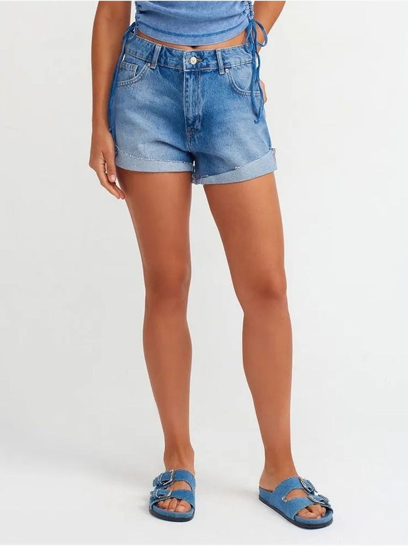 Short en denim de coton taille haute dilvin Bleu saphir - Kiabi