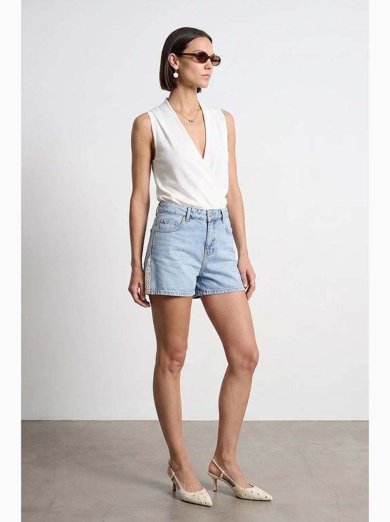 Short en denim en lin à taille haute dilvin Bleu clair - Kiabi
