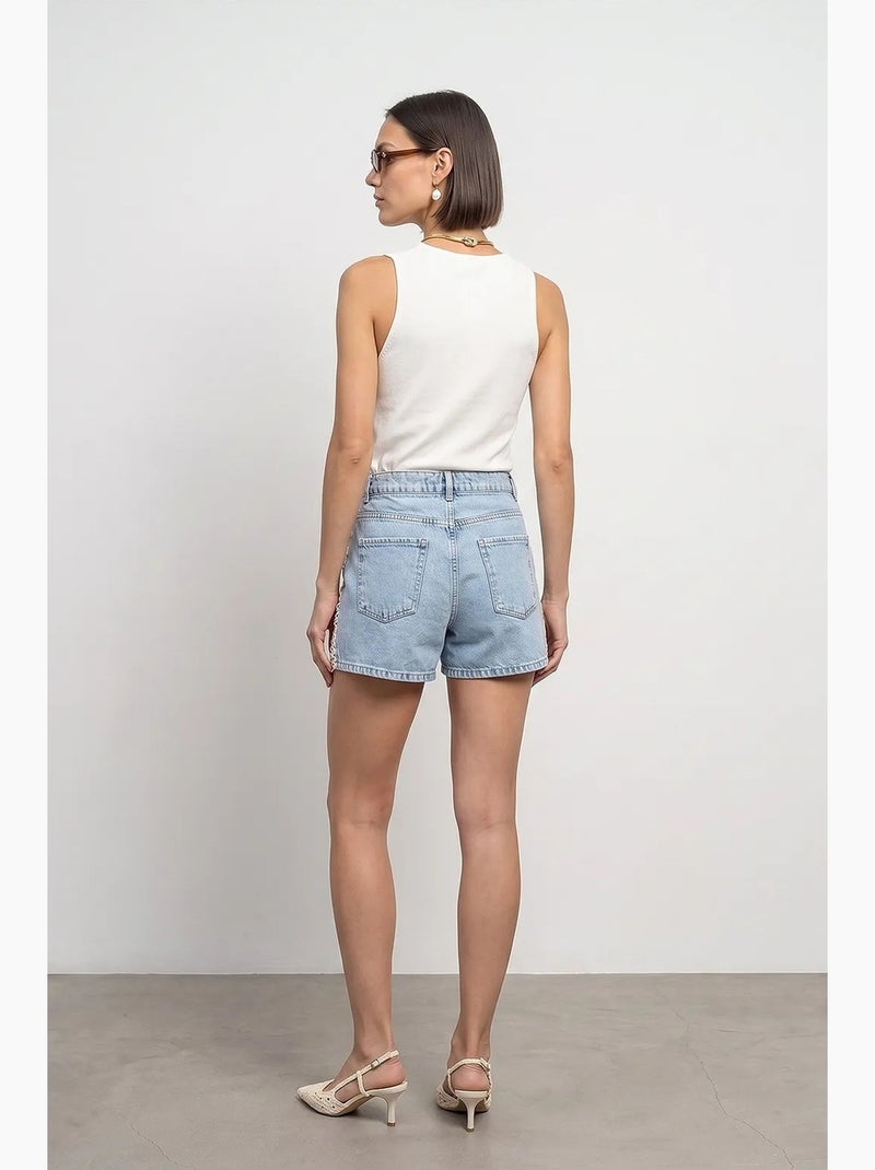 Short en denim en lin à taille haute dilvin Bleu clair - Kiabi