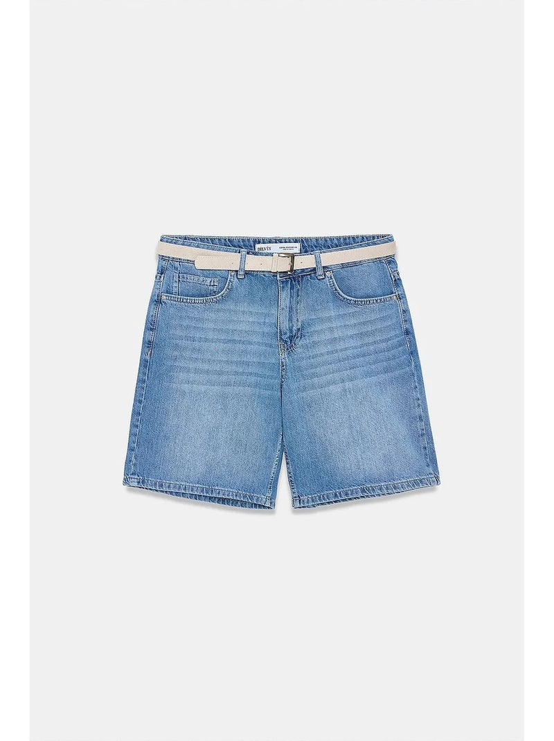 Short en denim taille haute à jambe large avec ceinture dilvin Bleu saphir - Kiabi