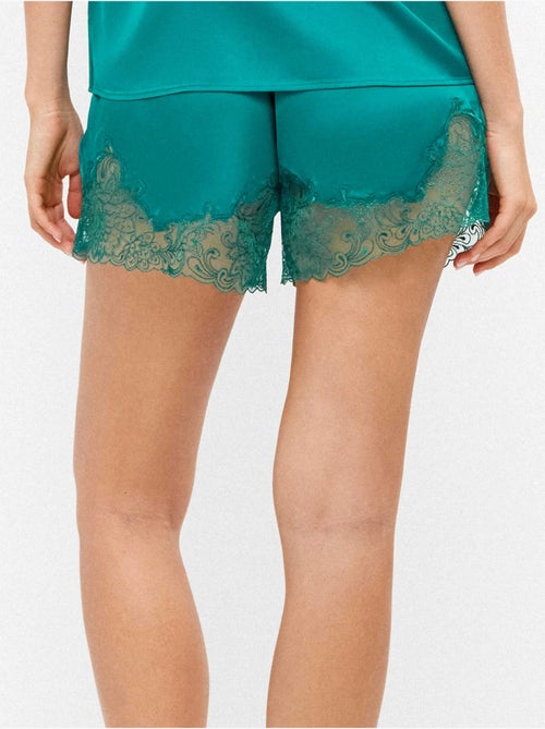 Short en dentelle de couleur vert bouteille avec broderies - Kiabi