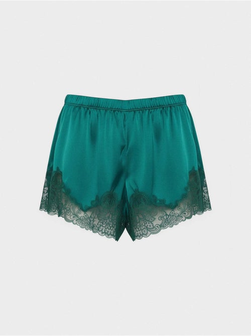 Short en dentelle de couleur vert bouteille avec broderies - Kiabi