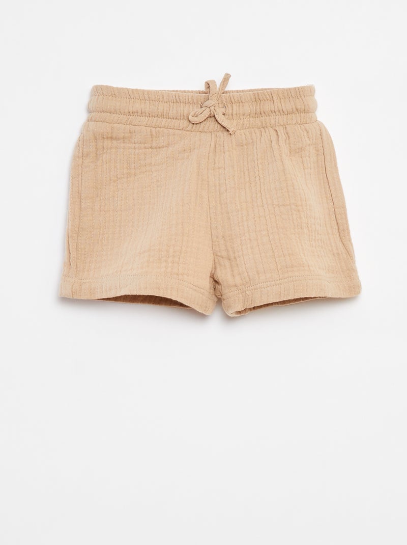 Short en gaze de coton Beige - Kiabi