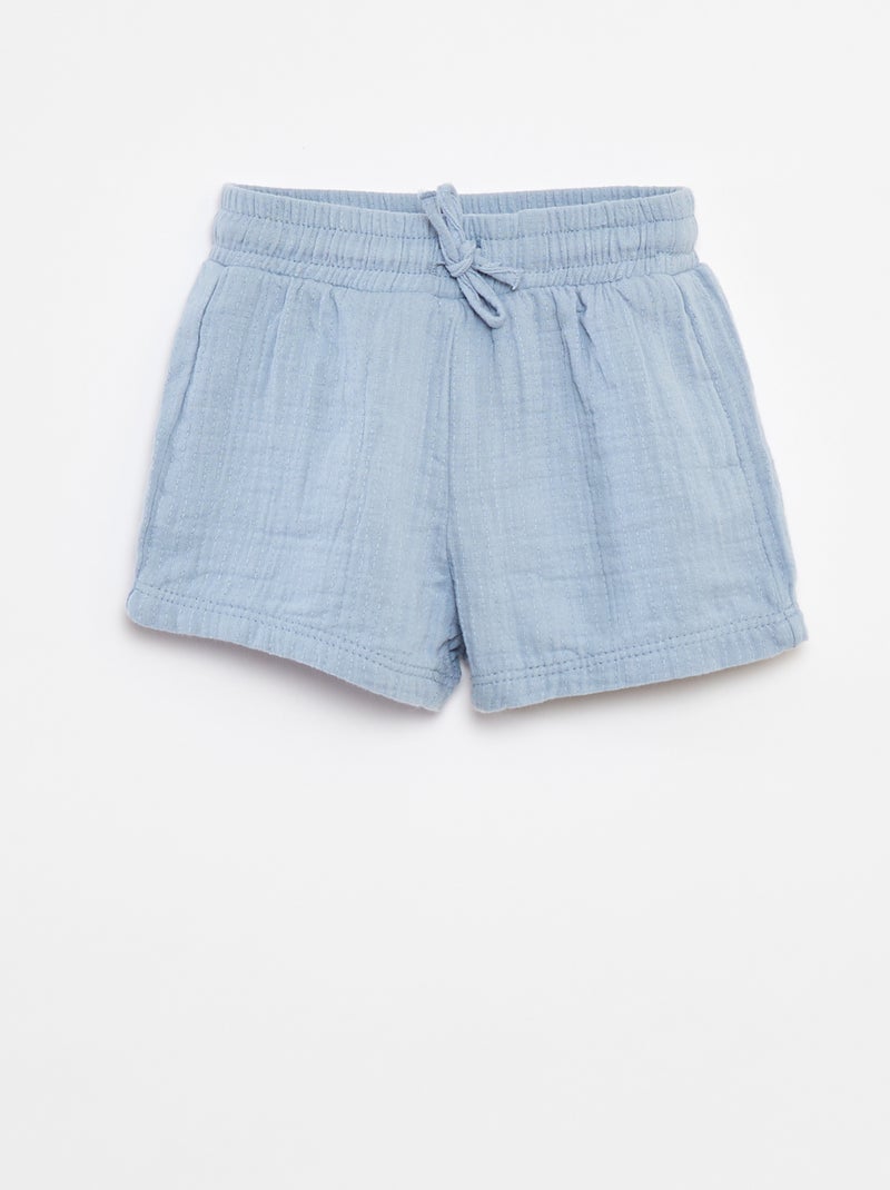 Short en gaze de coton Bleu - Kiabi