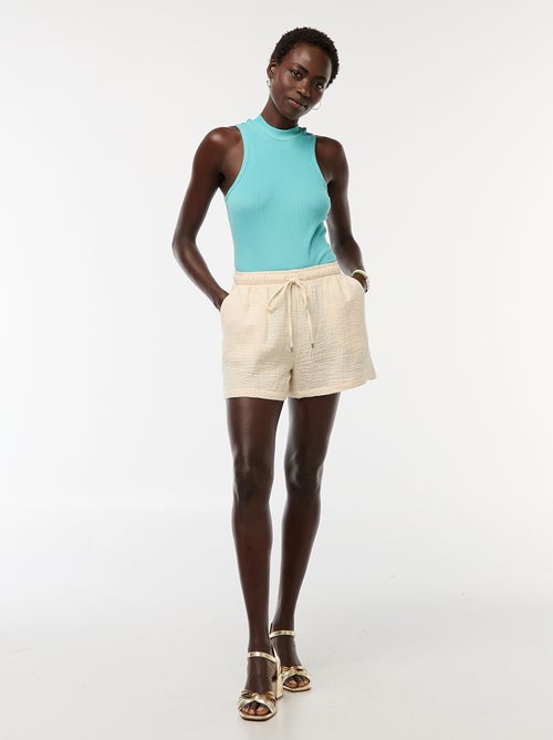 Short en gaze de coton uni - Kiabi