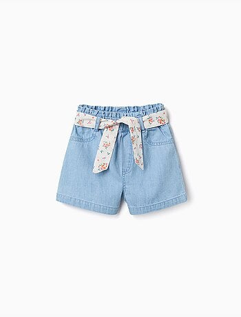 Short en jean avec ceinture à motif floral