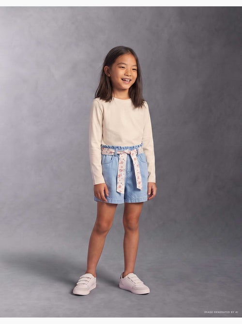 Short en jean avec ceinture à motif floral - Kiabi Short en jean avec ceinture à motif floral - Kiabi