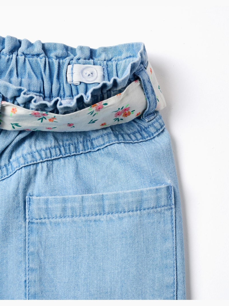 Short en jean avec ceinture à motif floral Bleu clair - Kiabi