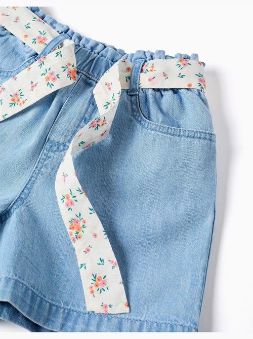 Short en jean avec ceinture à motif floral - Kiabi Short en jean avec ceinture à motif floral - Kiabi