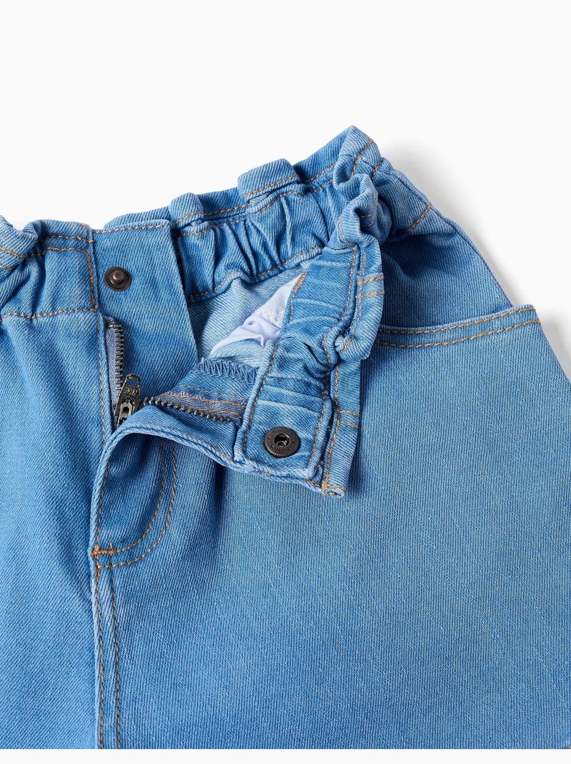Short en jean avec taille paperbag et poches Bleu clair - Kiabi