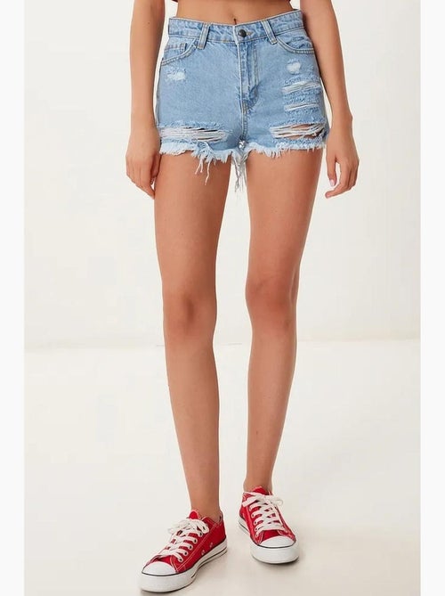 Short en jean déchiré taille haute istanbul - Kiabi Short en jean déchiré taille haute istanbul - Kiabi