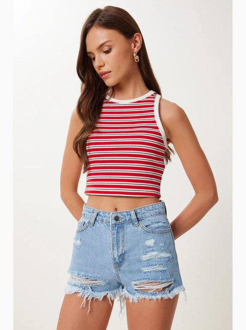 Short en jean déchiré taille haute istanbul - Kiabi Short en jean déchiré taille haute istanbul - Kiabi