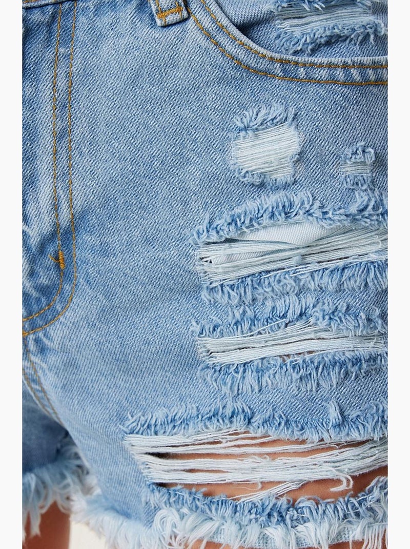 Short en jean déchiré taille haute istanbul Bleu pastel - Kiabi