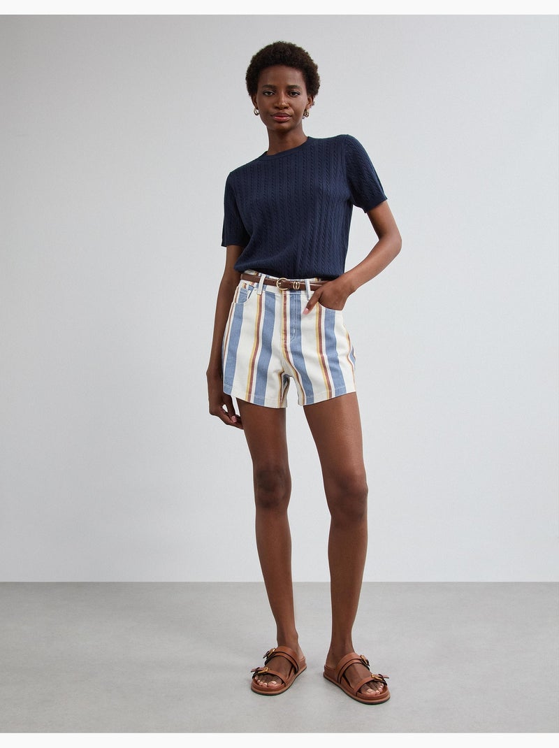 Short en jean rayé, mo fashion Bleu - Kiabi