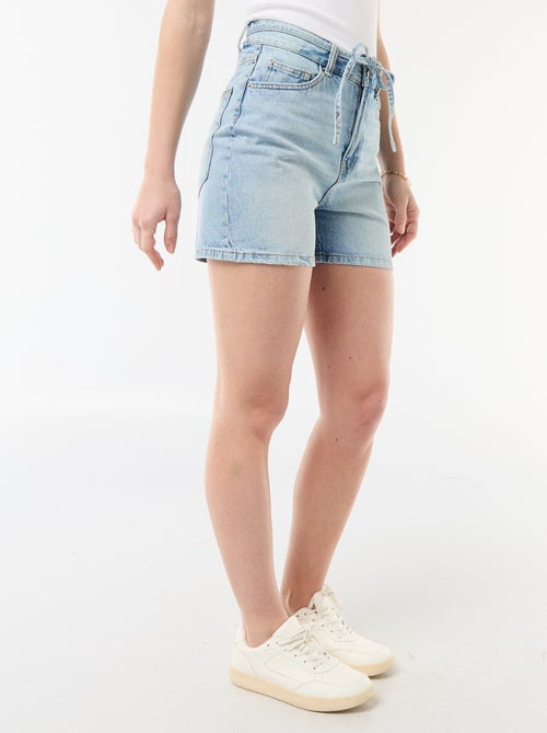 Short en jean taille haute avec ceinture à nouer - Kiabi
