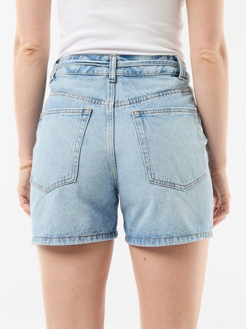 Short en jean taille haute avec ceinture à nouer - Kiabi