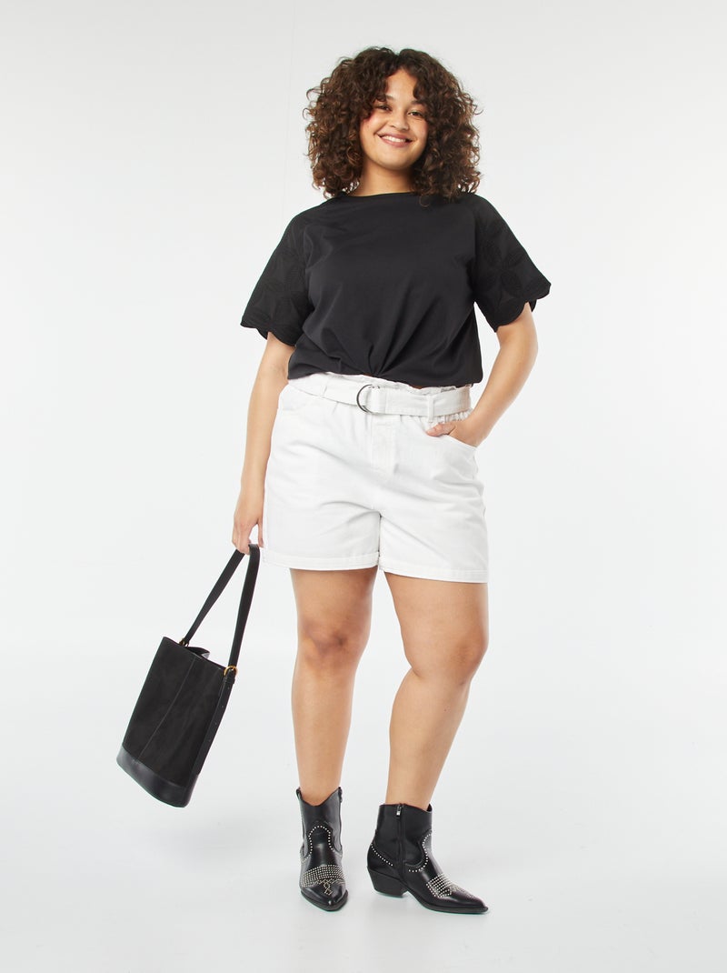 Short en jean uni avec ceinture Blanc - Kiabi