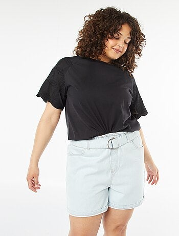 Short en jean uni avec ceinture