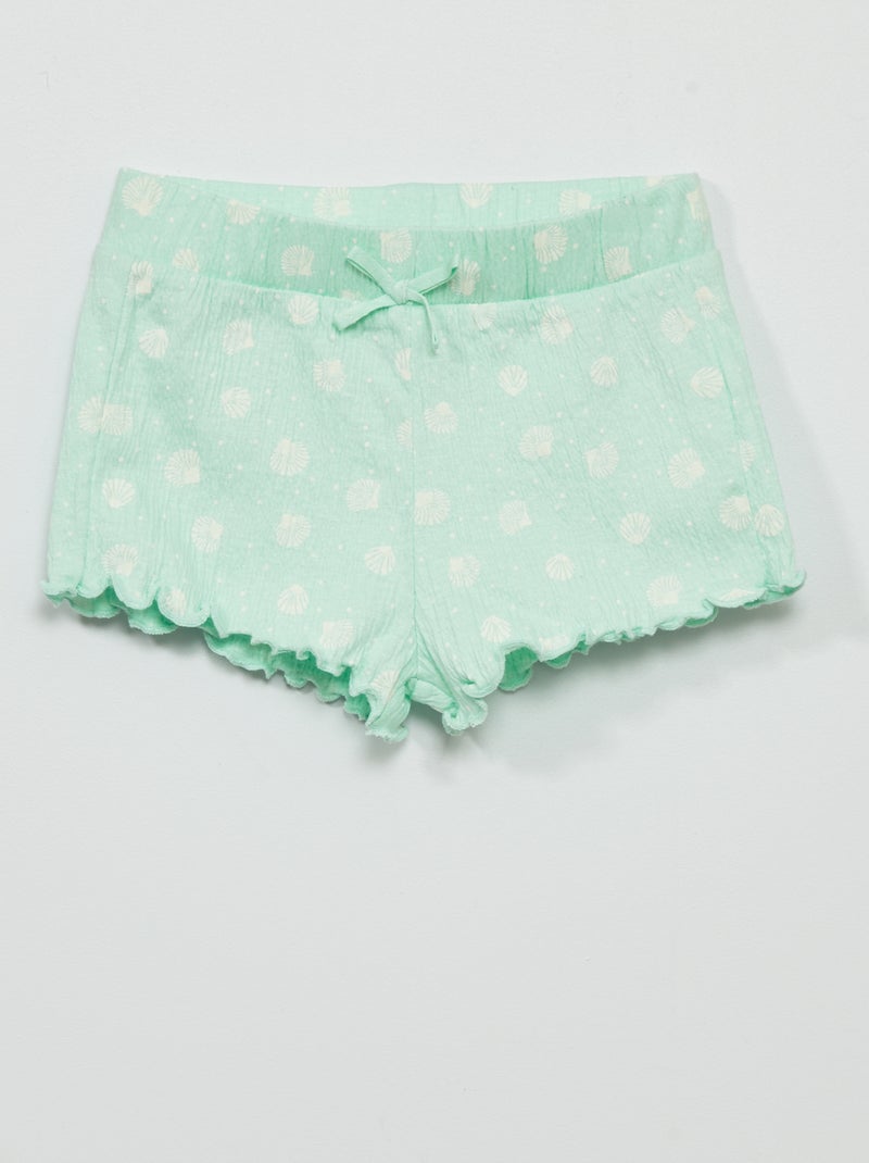 Short en jersey smocké Vert - Kiabi