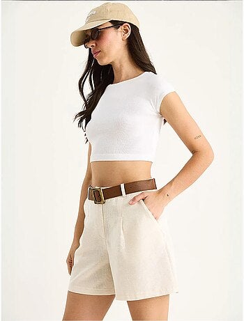 Short en lin fin avec ceinture et poches lucci