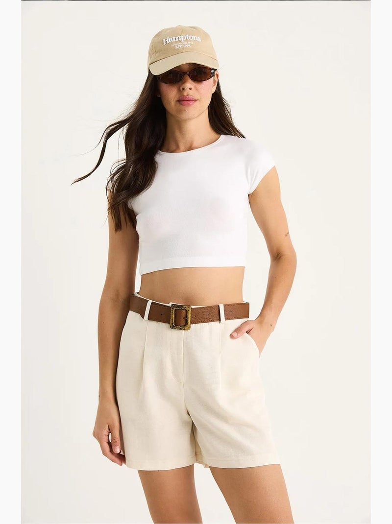 Short en lin fin avec ceinture et poches lucci Beige argile - Kiabi