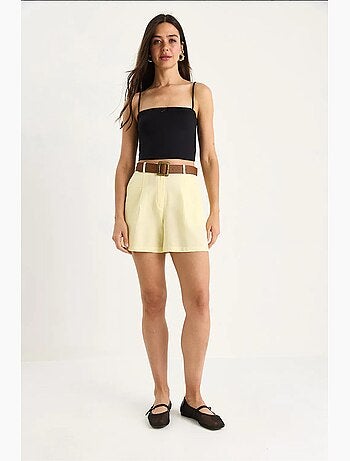 Short en lin fin avec ceinture et poches lucci