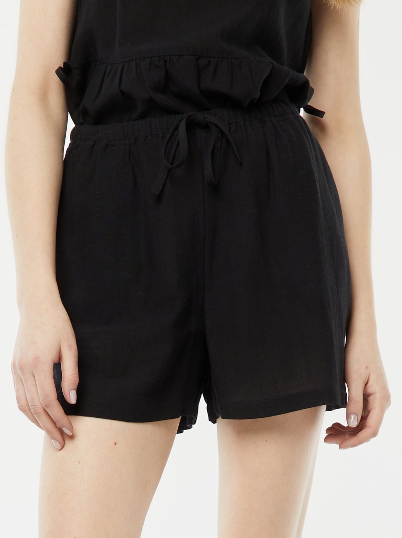 Short en lin mélangé avec 2 poches Noir - Kiabi