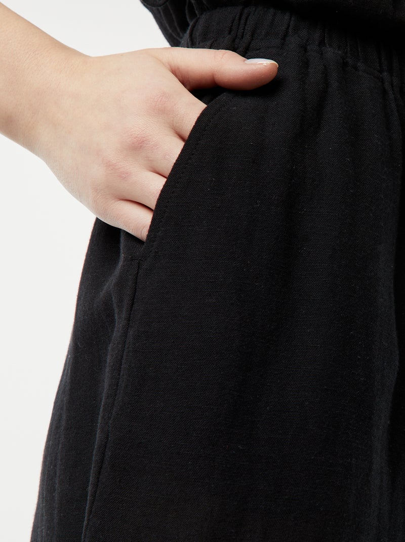 Short en lin mélangé avec 2 poches Noir - Kiabi