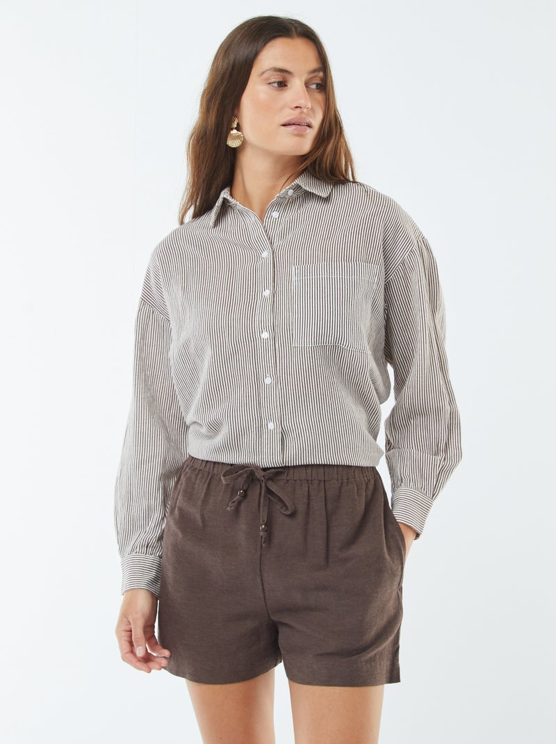 Short en lin mélangé Marron - Kiabi