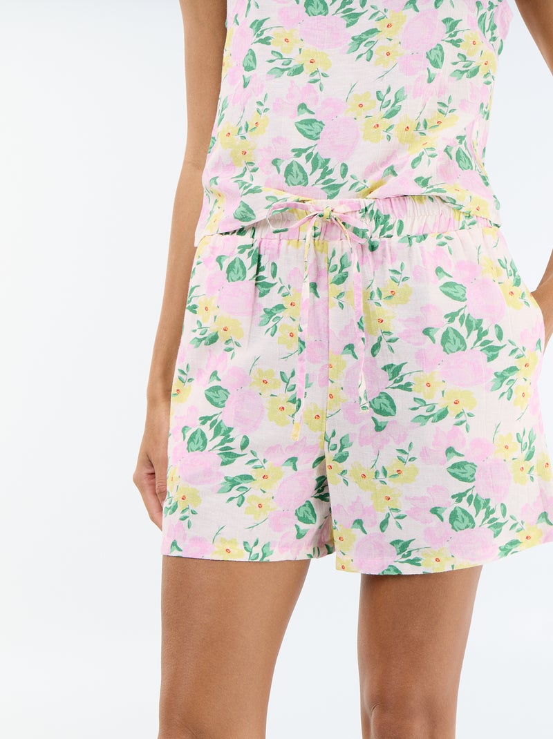Short en lin mélangé Rose - Kiabi