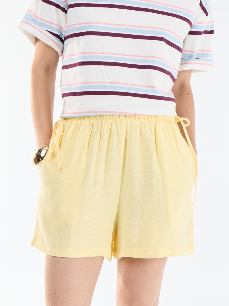Short en lin mélangé uni Jaune - Kiabi