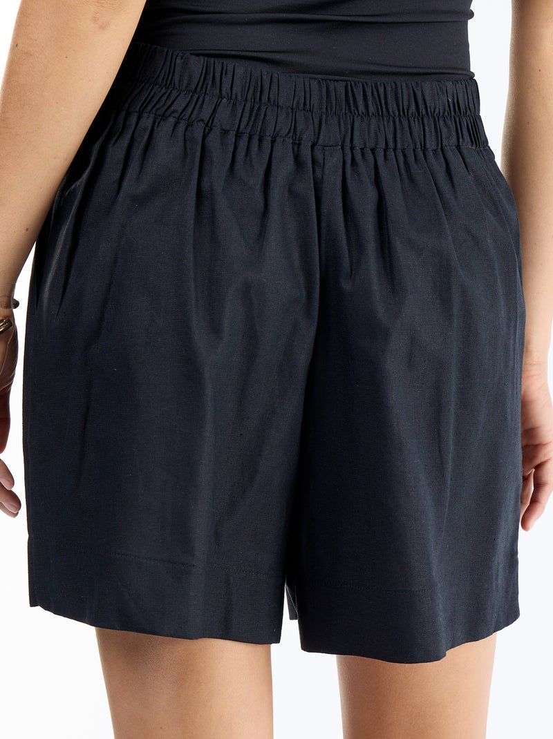 Short en lin mélangé uni Noir - Kiabi