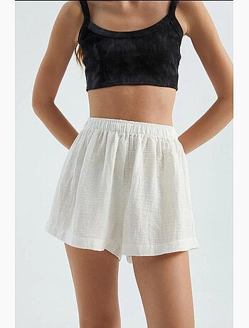 Short en lin taille haute élastique hiccup