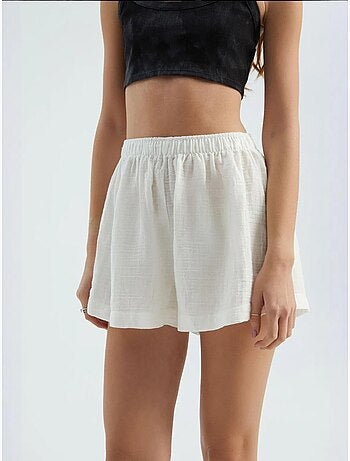 Short en lin taille haute élastique hiccup
