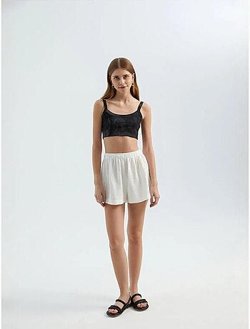 Short en lin taille haute élastique hiccup