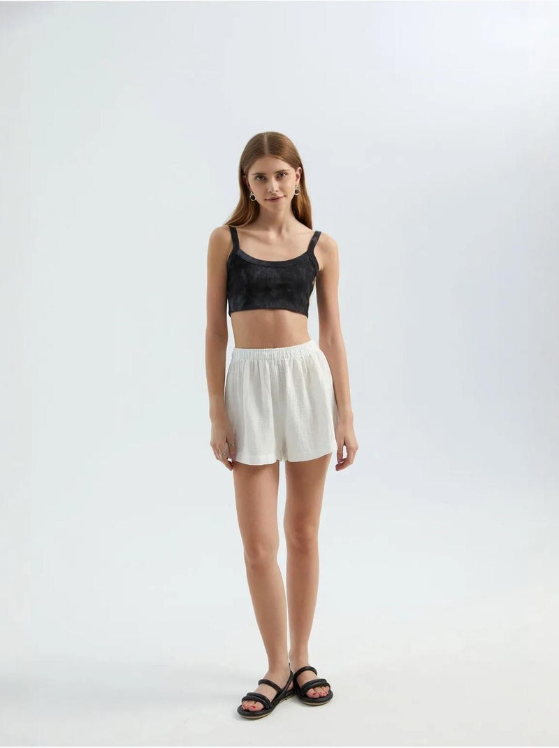Short en lin taille haute élastique hiccup Blanc - Kiabi