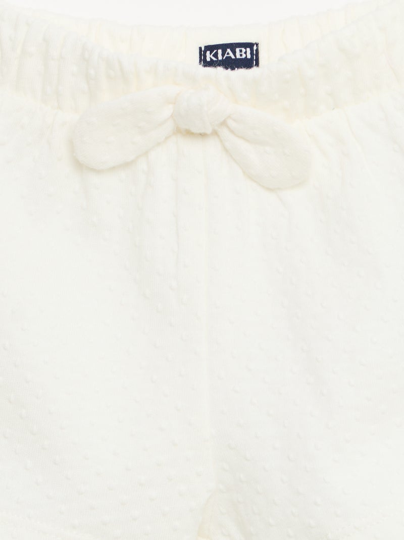 Short en maille jacquard uni avec nœud fantaisie Blanc - Kiabi