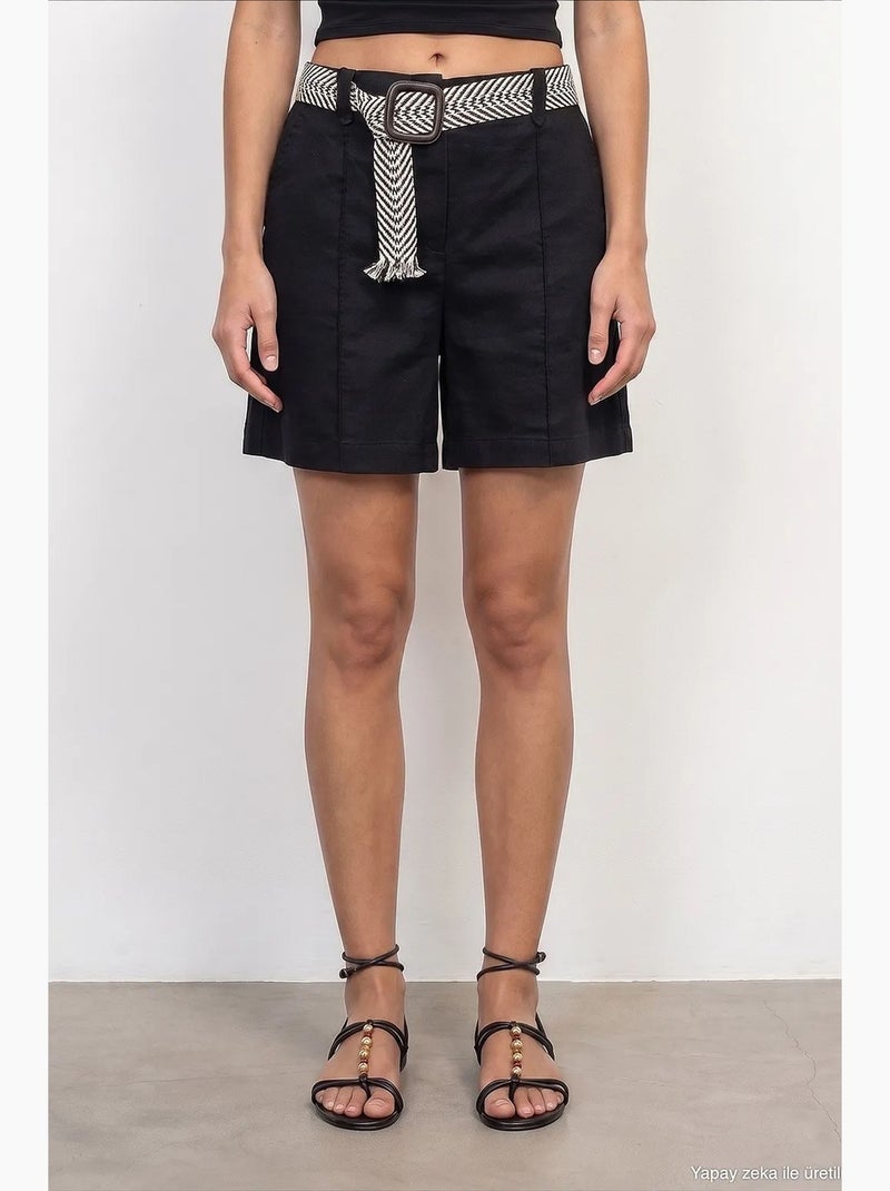 Short en mélange de lin dilvin Noir - Kiabi