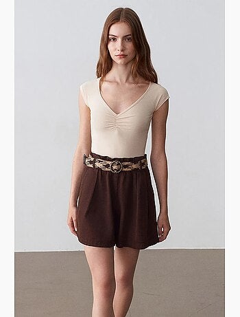 Short en popeline à taille haute et ceinture dilvin