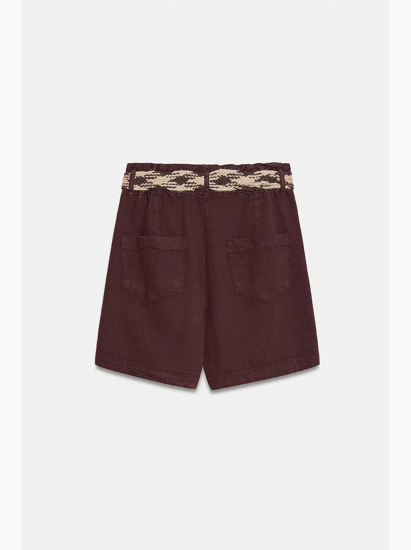 Short en popeline à taille haute et ceinture dilvin Marron - Kiabi