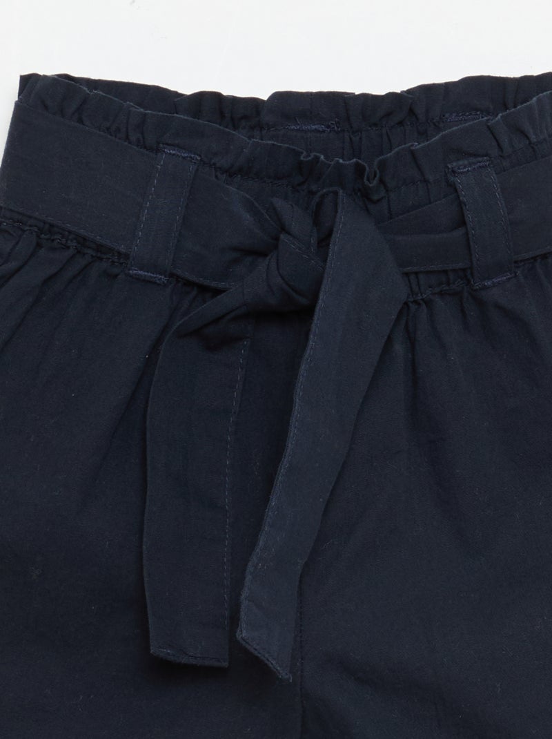 Short en popeline avec ceinture à nouer Bleu - Kiabi