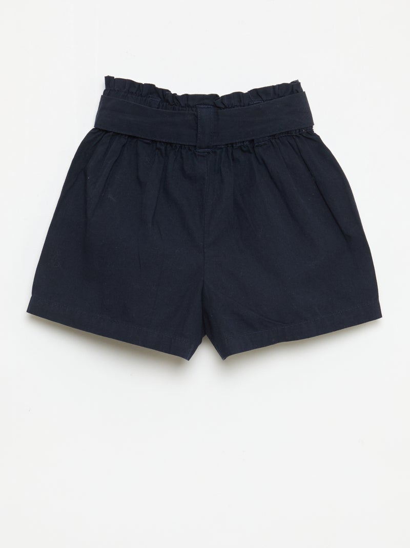 Short en popeline avec ceinture à nouer Bleu - Kiabi