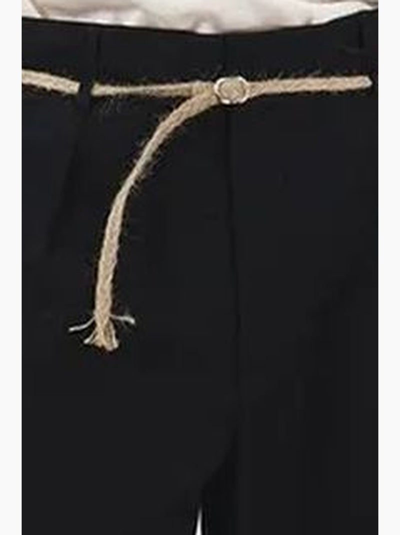 Short en popeline taille mi-haute, coupe décontractée et ceinture giesto Noir - Kiabi