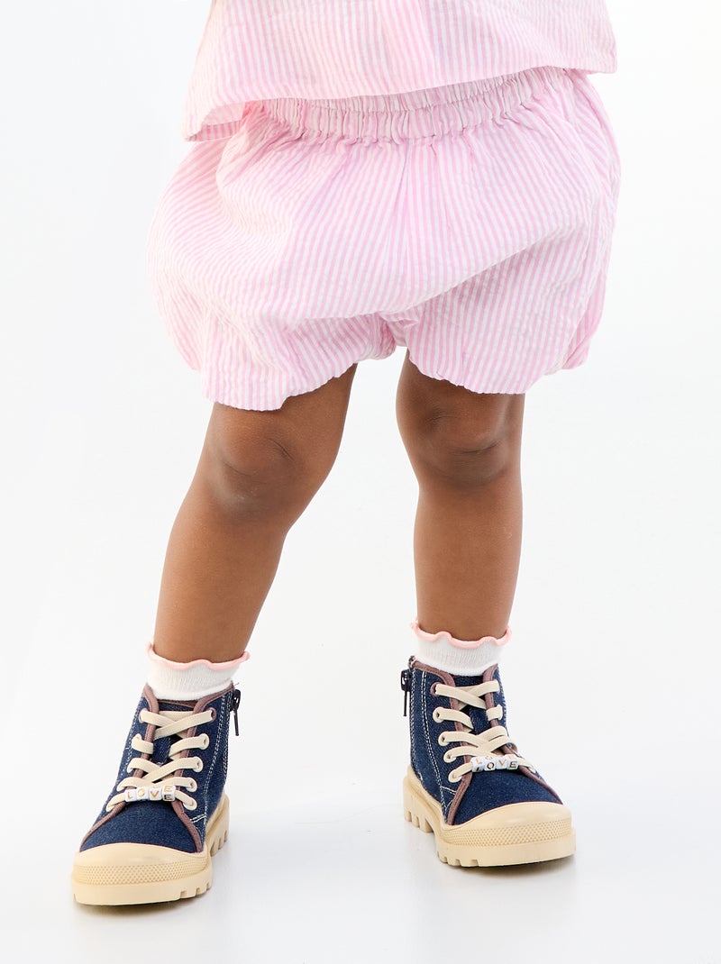 Short en seersucker à rayures Rose - Kiabi