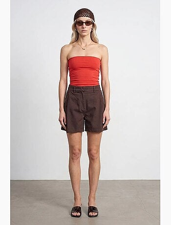 Short en tissu tissé à taille haute et jambe large dilvin